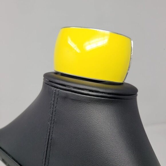 Clamp Cuff Bangle Thick Chunky Yellow Enameled Rhinestone Flower Statement - Picture 7 of 11